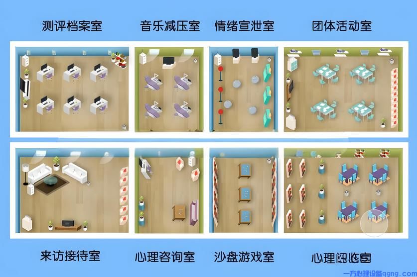 高校心理中心八大功能室布局示意图